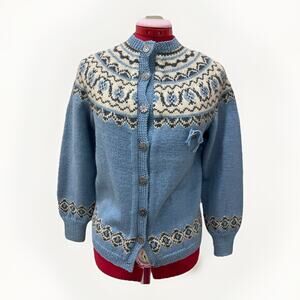 Norway Design Handknitted Wool Cardigan Sweater Fair Isle Nordic Pattern